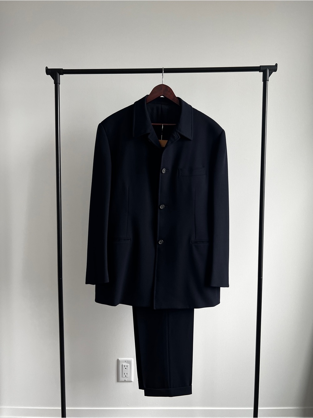 Prada Men’s Navy Wool Rubber Blend Suit Set Jacket & Trousers IT 54 / US 44